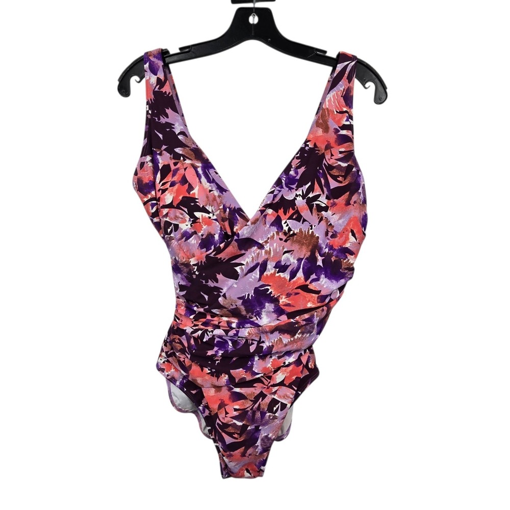 LL Bean Shaping Sunsmart Bathing Swim Suit Women's 12 R Pink Purple UPF 50 Beach